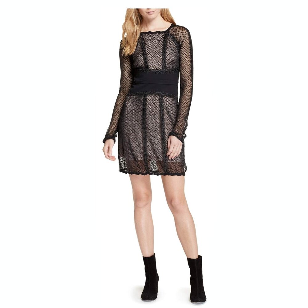 Free People Sheer Lace Illusion Long Sleeve Dress NWT